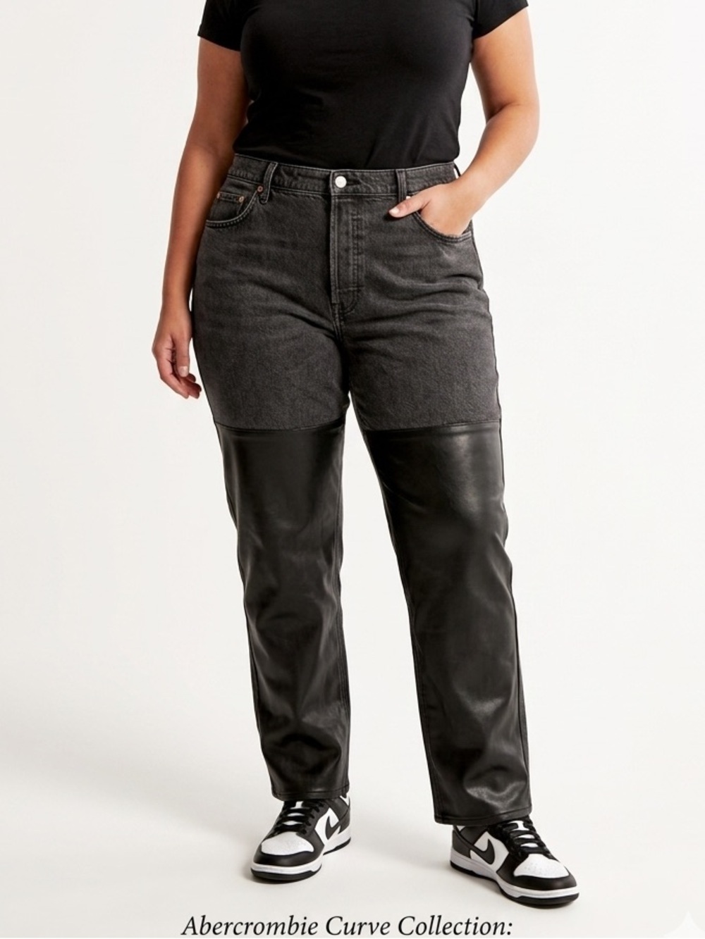 NWOT Abercrombie & Fitch Black High-Rise Jeans with Faux Leather Panels